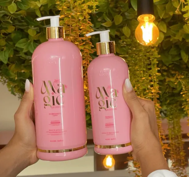 Kit Magic Premium: realinhamento 1L ao lado do shampoo 500ml